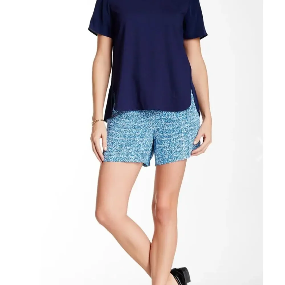 Vince Silk Charmeuse Shorts Blue Combo Static Print S